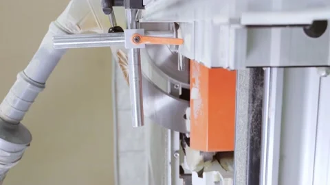 Process of cutting wood with a desktop circular saw in carpentry workshop Stock Footage 200230247