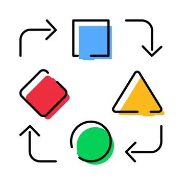 Process cycle with colorful geometric shapes Stock Illustration