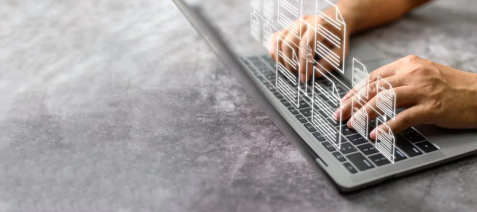 Process data and manage files on Internet efficiently. Online document data.. Stock Photos