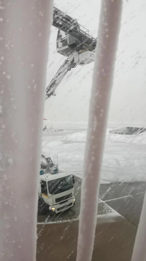 Process of de-icing the aircraft before the flying in the winter Stock Footage 289049979