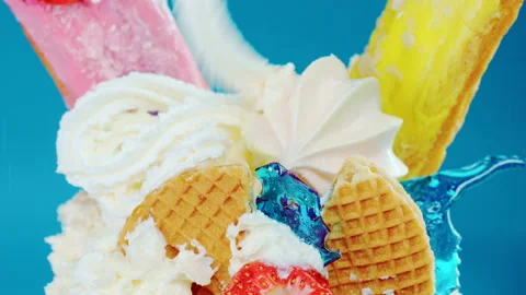 The process of decorating a dessert with whipped cream close-up Stock Footage 90426637