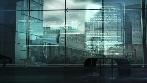 The process of decrypting incoming data on a virtual panel. 3D render Stock Footage 250237096