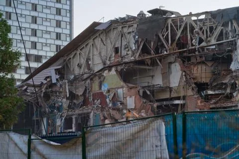 Process of demolishing the entertainment complex and the Korston hotel in Moscow Stock Photos