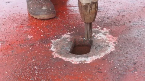 Process of derusting, paint and rust removal by pneumatic chisel from ship deck  Stock Footage 127164478