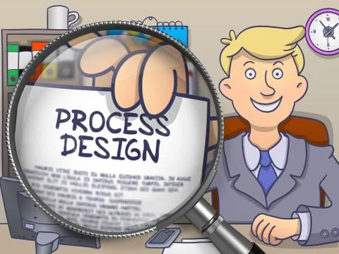Process Design through Lens. Doodle Style Stock Illustration