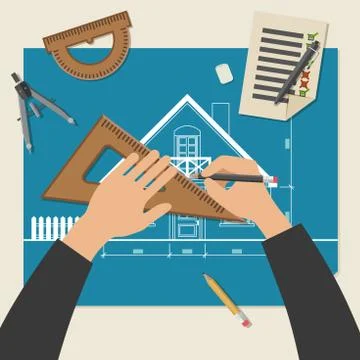 Process of designing the house. Illustrazione stock