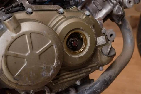 The process of diagnosing an engine on a motorcycle. Stock Photos