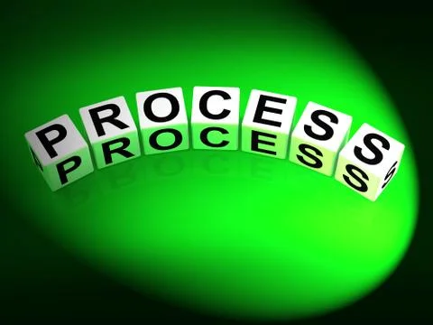 Process dice represent techniques systems and steps Stock Illustration