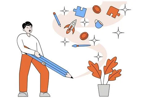 Process of Digital Content Creation and Media Production Stock Illustration