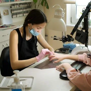 The process of doing a manicure Stock Photos