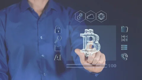 The process of downloading the digital currency bitcoin. Video stock 121599371