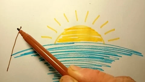 The process of drawing a cartoon tropical landscape Stock Footage 106406430