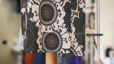 Process of drawing marking line on patterned dress or skirt textile with Video stock 250018992