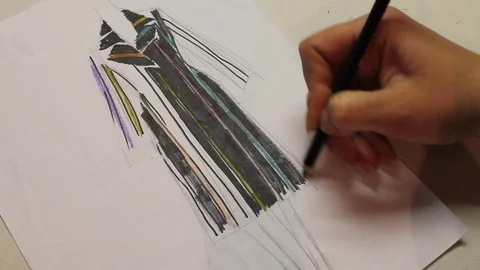 The process of drawing a sketch of a female striped coat Video stock 76441150