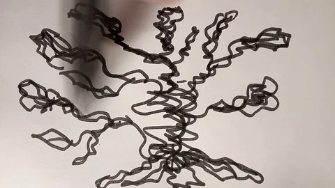The process of drawing tree in chaos black felt-tip pen. Video clip. Stock Footage 104988084