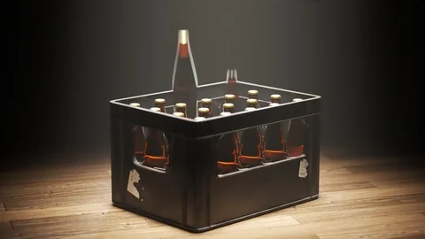 Process of drinking the whole crate of beers and changing it to a fresh one.4KHD Video stock 112594021
