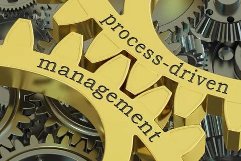 Process-driven management concept on the gearwheels, 3D rendering Illustrazione stock