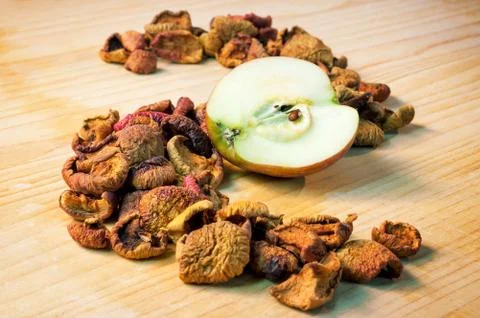 The process of drying apples and result Stock Photos