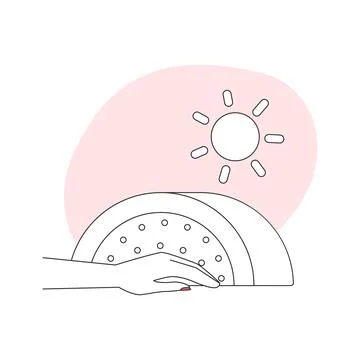 Process of drying nail polish in machine, manicure in beauty salon line icon Stock Illustration