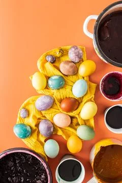 The process of dyeing Easter eggs Stock Photos