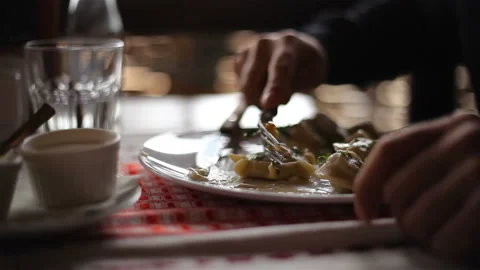 The process of eating dumplings, A plate close-up, Russian cuisine Stock Footage 150274862