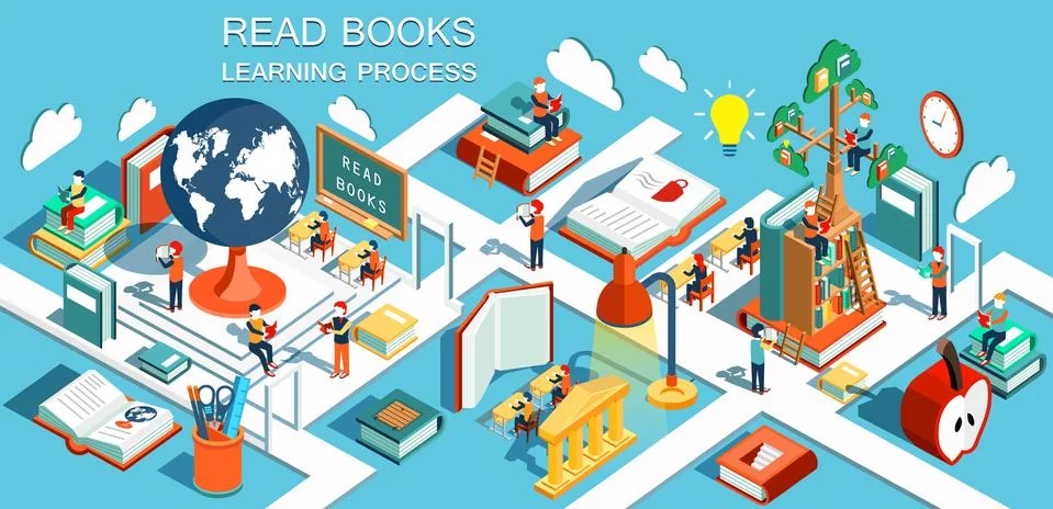 The process of education, the concept of learning and reading books Stock Illustration