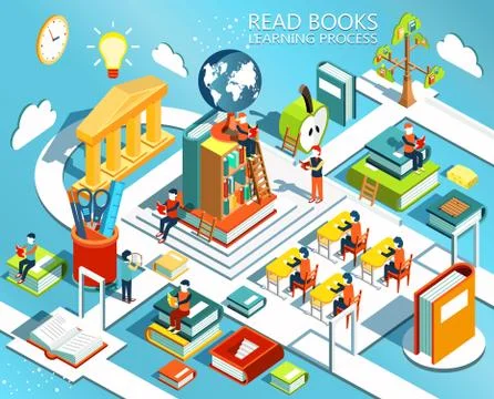The process of education, the concept of learning and reading books Stock Illustration
