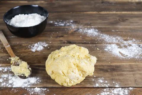 Process of elaboration of dough for pan de muerto. Bakery concept. Stock Photos