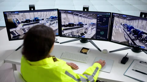 Process Engineer Carefully Monitors Real-time SCADA Software Stock Footage 344716991