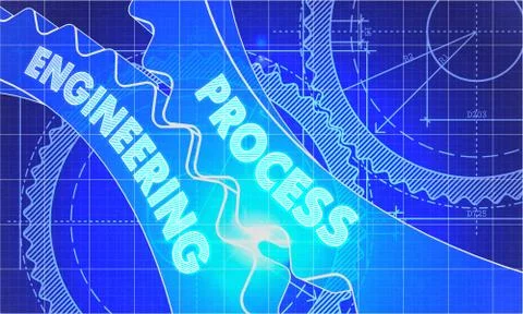Process Engineering on the Cogwheels. Blueprint Style Illustrazione stock