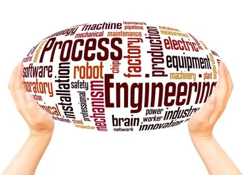 Process engineering word cloud hand sphere concept Stockfoto's