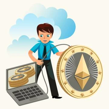 Process of Ethereum cryptocoins mining flat poster Stockillustratie