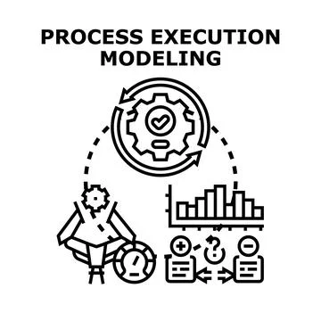Process execution modeling analyzing business solution development Stock Illustration