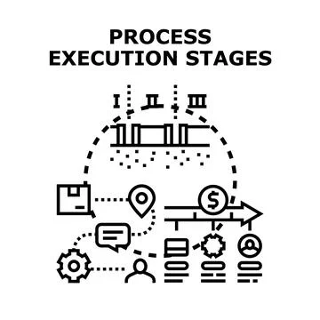 Process execution stages planning and implementation timeline Stock Illustration