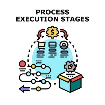 Process execution stages planning and optimization concept Illustrazione stock
