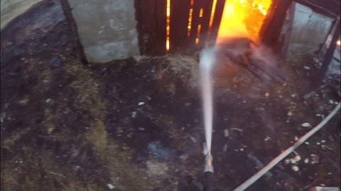 The process of extinguishing the fire with water. Fire protection of Russia. Stock Footage 77168068