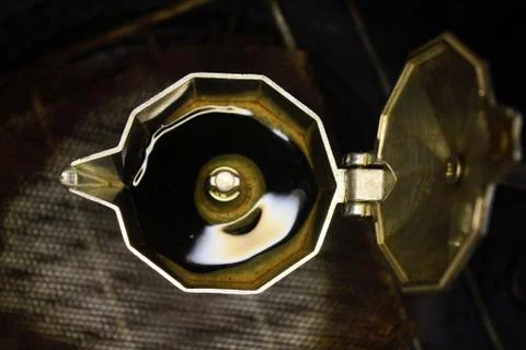 The process of extracting coffee into espresso using mocha pots, boiling wate Stock Photos