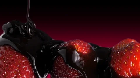 Process of falling melted Chocolate on Strawberries Stock Footage 86548023