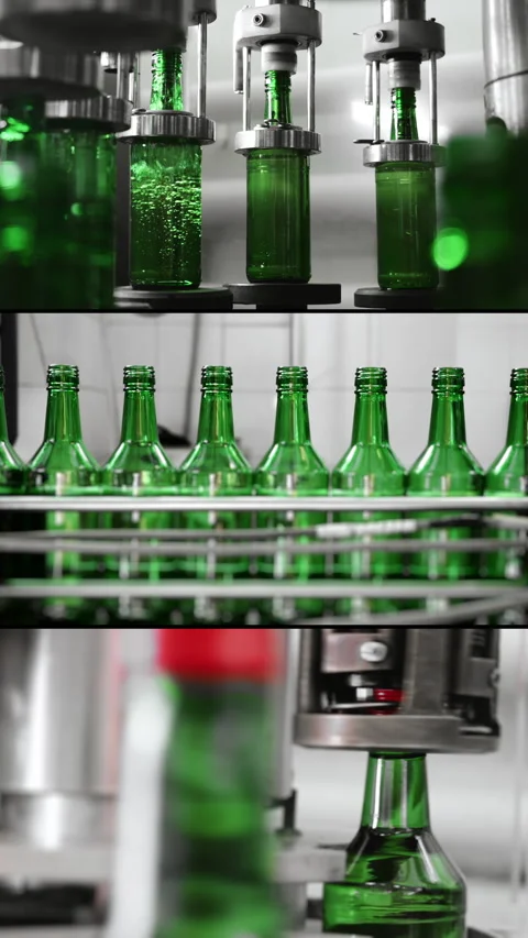 The process of filling bottles. Beverage production plant. Stock Footage 314342045