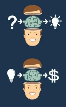 The process of finding a solution and money Stock Illustration