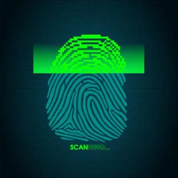 The process of fingerprint scanning - digital security system Illustrazione stock