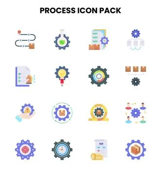 Process Flat Bundle Icons Pack Stock Illustration