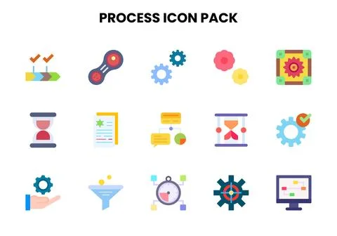 Process Flat Bundle Icons Pack Stock Illustration