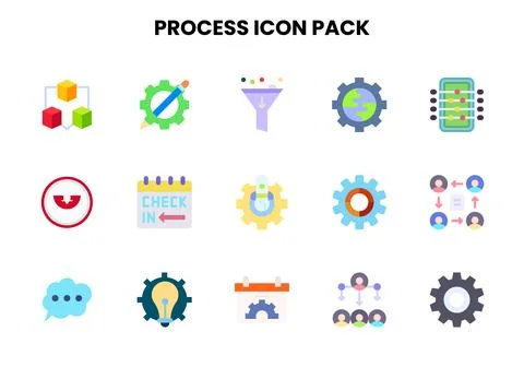 Process Flat Scalable Icons Pack Stock Illustration