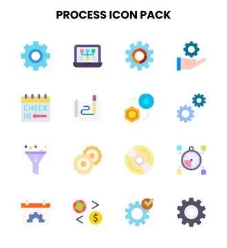 Process Flat Set Icons Pack Stock Illustration