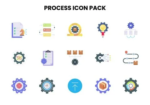 Process Flat Set Icons Pack Stock Illustration