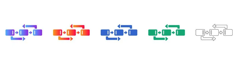 Process Flow and Workflow Diagram Icons in Gradient and Outline Stock Illustration