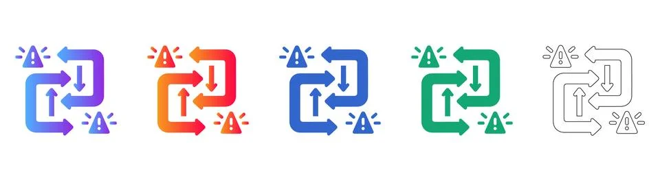 Process Flow Diagram with Caution Symbols Stock Illustration