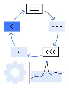 Process Flow Diagram with Circular Arrows, Gear, and Graph for Effective Da.. Stock Illustration