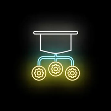 Process flow diagram with gears neon light Stock Illustration